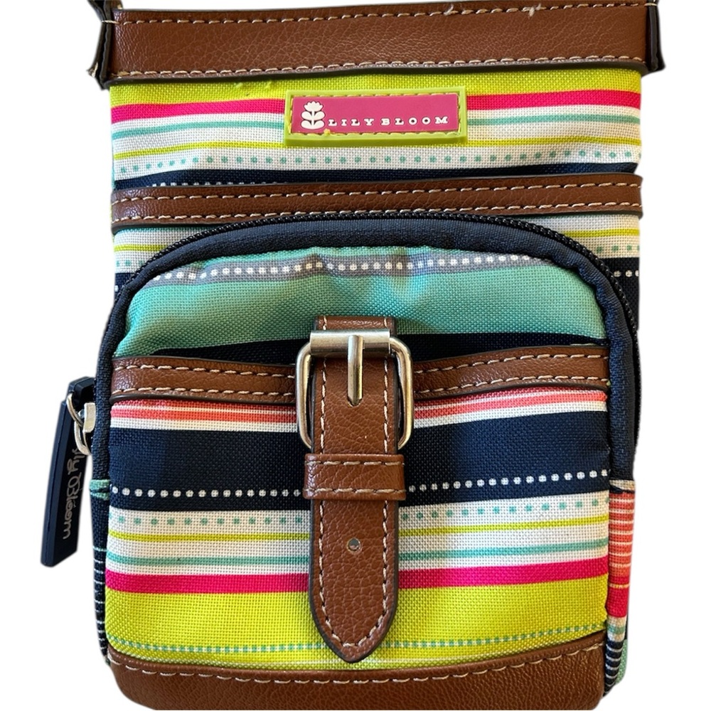 Lily Bloom Crossbody Purse Preppy Stripe Five Pocket Bag Small Recycled Poly